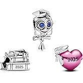 TCZNAF 2025 Graduation Cap Charms Owls Bead Compatible for Bracelets Heart Jewellery for Women