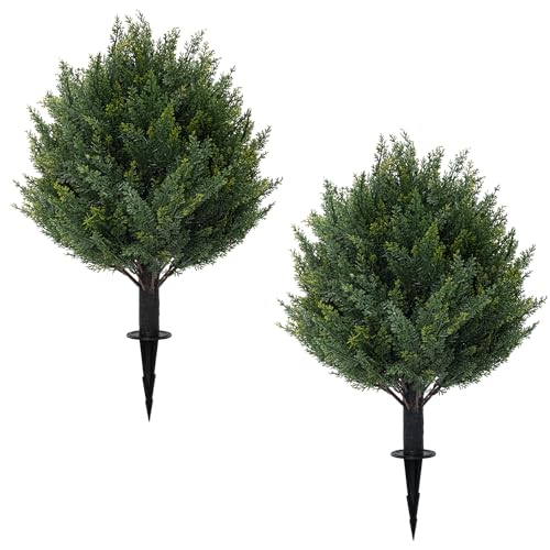 Set di 2 piante artificiali di cipresso topiaria con picchetto per terra, arbusti finti resistenti ai raggi UV, set di 2 piante finte per interni ed esterni, portico anteriore e giardino