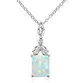 Ice Gems Sterling Silver Choice of Created or Genuine Gemstone & White Topaz Emerald-Cut Drop Necklace