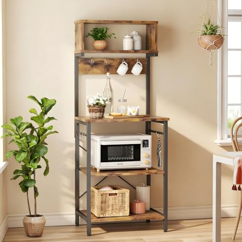 YYDSKIT Alacena de Almacenamiento de 5 Niveles, Estante de Cocina con 6 Ganchos，Estantes Organizadores, Estante de Microondas, Almacenamiento Multiusos de Cocina, Sala, Oficina，Cafetería (Marrón)