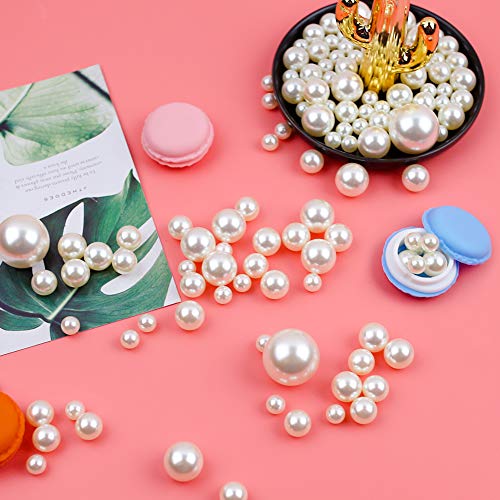 DomeStar Plastic Bead Pearls, 185 PCS 5 Sizes Assorted Pearls Bead Ivory Faux Pearls for Vase Filler Table Scatter Wedding Birthday Party Home Decoration