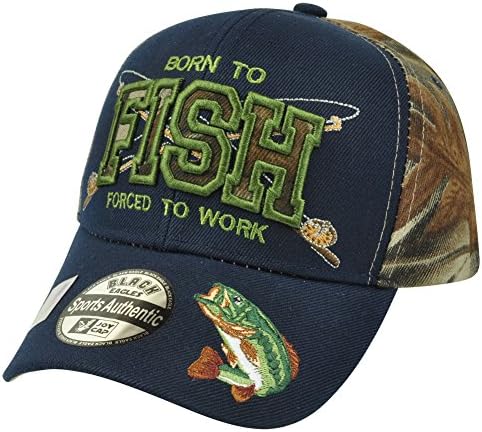 Born to Fish Bass Fishing Outdoors Two Tone Camouflage Camo Velcro Camp Hat Cap