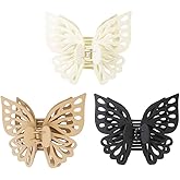 3 Pcs Butterfly Claw Clips Large Matte Hair Clips Non Slip Jaw Clips Spring Hair Clamps Ponytail Holders Hair Barrettes for Women Girls Black Beige Khaki