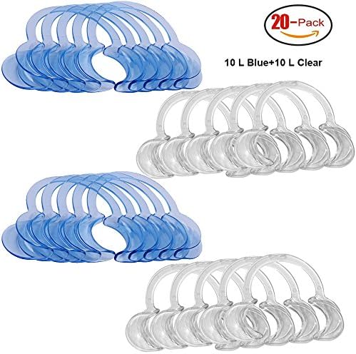 Dental tools, Save4you 20 Pack Cheek Retractors C-Shape Mouth Opener Mouth Guard Challenge Holiday Party Gaming Set/Fun Speaking Game Set (10 L Blue + 10 L Clear)