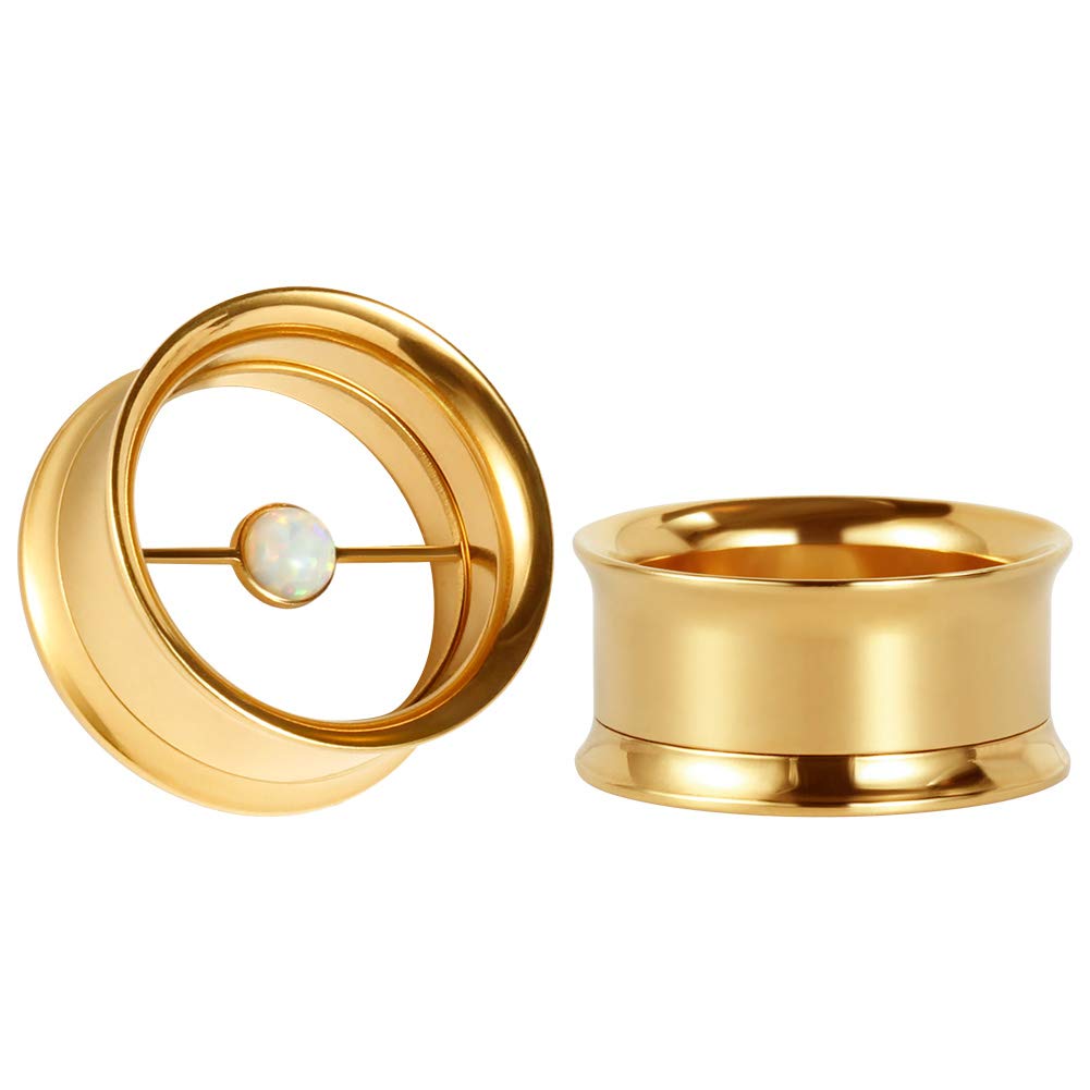 KUBOOZ Ear Plug Tunnel Gauge Stretcher Piercing Golden Opal Center Stainless Steel Screw 7/8"