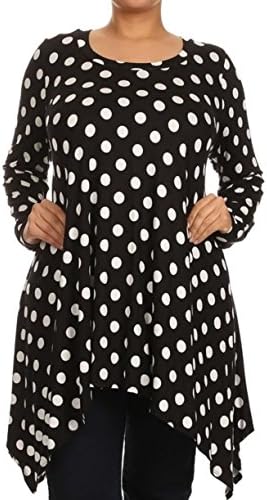 Long Sleeve Polka Dot Asymmetrical Dress Shirt Black Blouse Plus Size Top - 1X