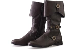 DUNHAO COS Men's Faux Leather Medieval Boots Viking Pirate Costume Boots Renaissance Faire Cosplay Shoes