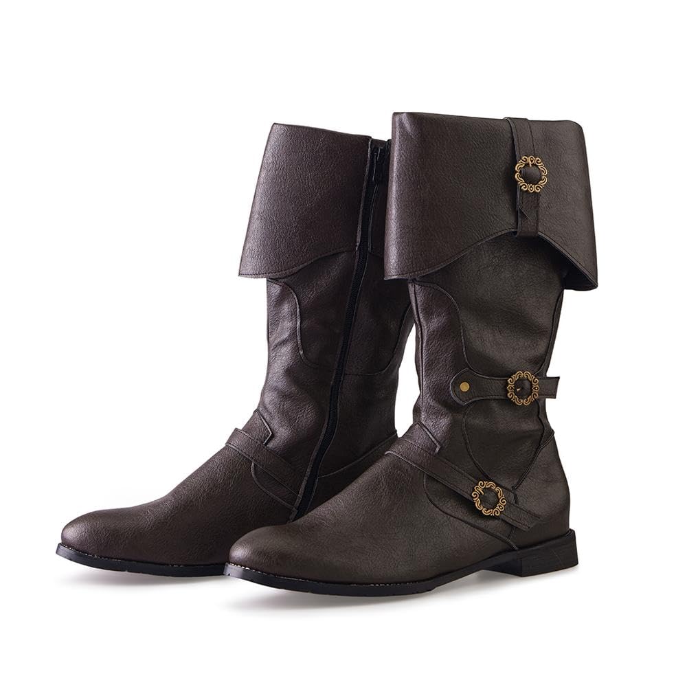 Photo 1 of DUNHAO COS Men's Faux Leather Medieval Boots Viking Pirate Costume Boots Renaissance Faire Cosplay Shoes- Brown US 12-12.5/CH 46