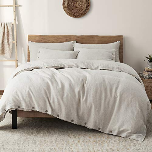 Umchord 100 French Linen Duvet Cover Set, 3 Piece Stone Washed Linen