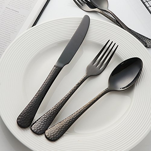 Buyer Star 5-Pieces Flatware Set, Black Silverware Utensils Stainless Steel Reusable Wedding Dinnerware Cutlery Set, Dessert Spoon Teaspoon Table Knife and Fork