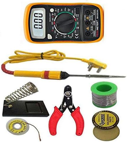 OSFT 7 in 1 Electric Soldering Iron Stand Tool Wire Stripper Kit 25 Watt Welding Stick Soldering Kit for Beginners with Unity Mas830 Backlight Digital Multimeter