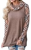 Mystry Zone Womens Turtleneck Cowl Neck Tops Patchwork Shirts Oversized Tunic Long Sleeve Pullover