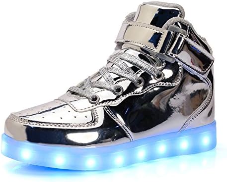 Kids Boy and Girl's High Top Led Sneakers Light Up Flashing Shoes