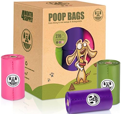 MRVON Dog Waste Bags, 270-Count Unscented Poop Bags in 3 Colors, Biodegradable Pet Waste Bags with EPI Tech, Leak-Proof & Easy Tear-off, 18 Refill Rolls, Fits Standard Dispenser