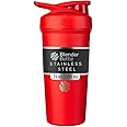 BlenderBottle Strada Shaker Cup Insulated Stainless Steel Water Bottle with Wire Whisk, 24-Ounce, Red