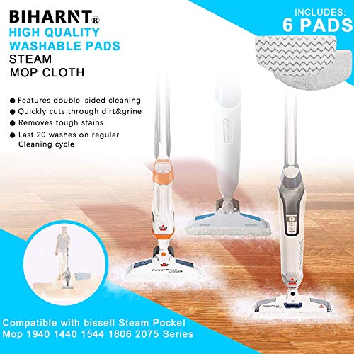 BIHARNT 6 Pack Washable Steam Mop Pads Replacement for Bissell