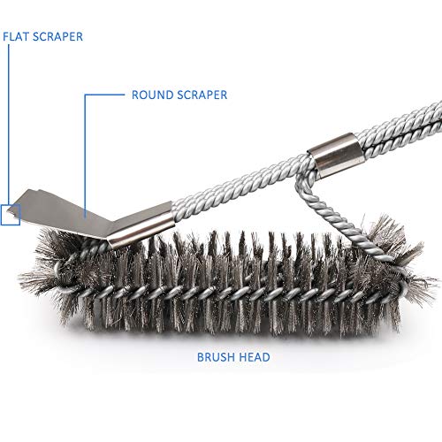 Wimaha BBQ Grill Brush,Barbecue Brush with Scraper,Long Handle Cleaner for Cooking Grates,Racks&Burner,18\