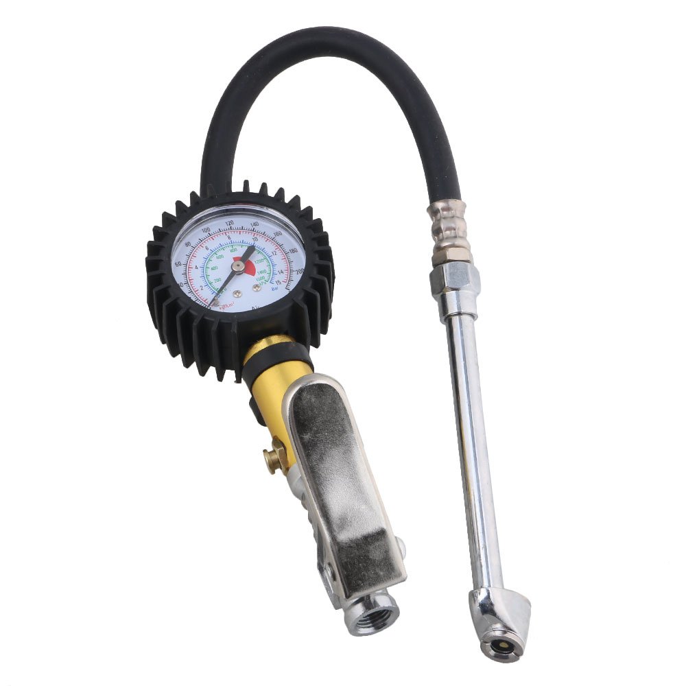 BQLZR Car Van Truck Tyre Tire Air Line Inflator Dial Pressure Meter Gauge For Chuck Cars Trucks 220 PSI
