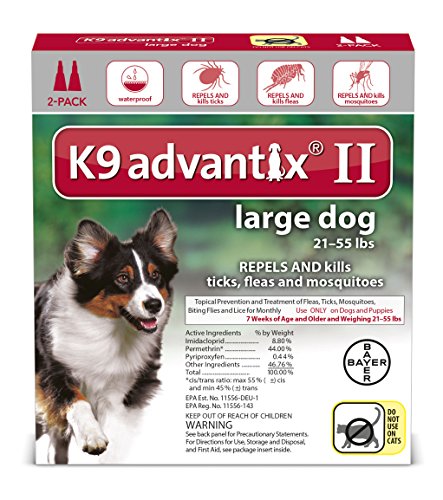 K9 Advantix II Flea, Tick and Mosquito prevention for Large Dogs 21 - 55 lbs,  2 doses