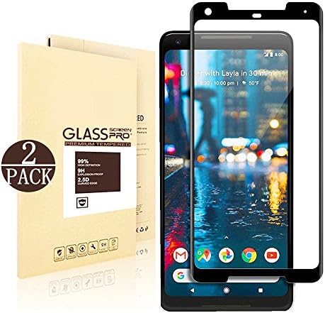Google Pixel 2 XL Screen Protector [Glass][2-Pack] (Black), Linboll Screen Protector for Google Pixel 2 XL High Definition Ultra [Case-friendly][HD Clear][Anti-Bubble][Anti-Scratch]