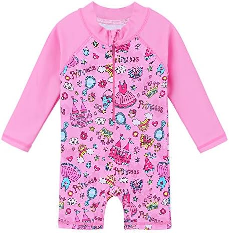 HUANQIUE Baby/Toddler Girl Swimsuit Long Sleeve One-Piece Swimwear Rashguard