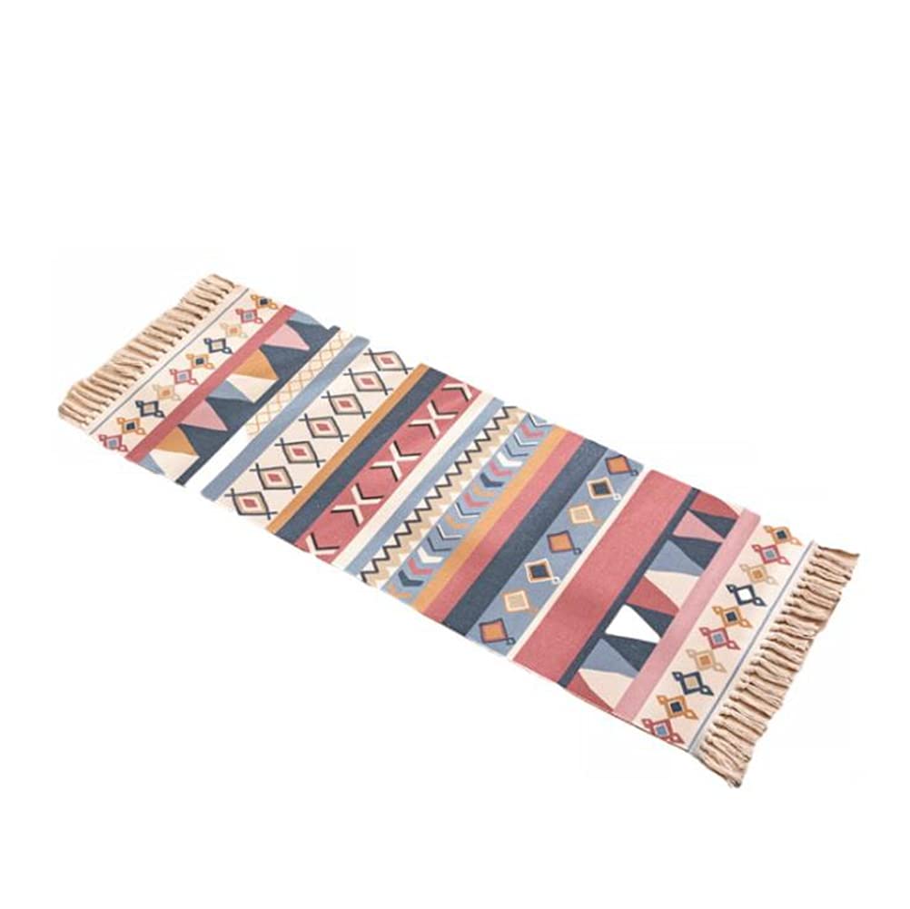 Kregis Contton Carpet, Vintage Cotton Area Rug,Hand Woven Print Tassels Throw Rugs Door Mat,Indoor White Area Rugs for Living Room, Bathroom, Bedroom