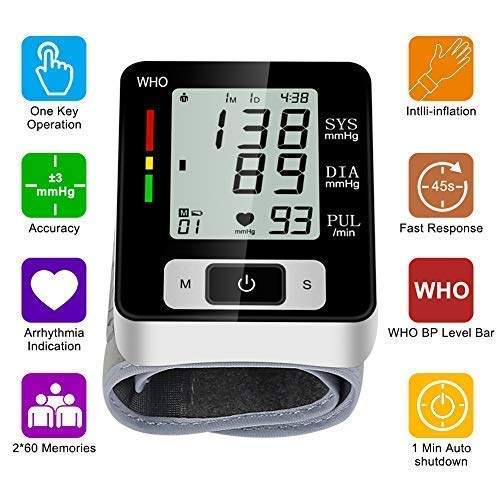 Wrist Blood Pressure Monitors Automatic Digital BP Meter 2x60 Reading