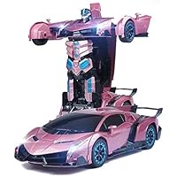 LLDDP Deformation Robot RC Hand Sensor Control Movable Doll Model Car Toy Children 360 Speed Drift 1:12 Gifts for Kids One Button Deformation 2.4G Remote Control Car Transformer Toys, D