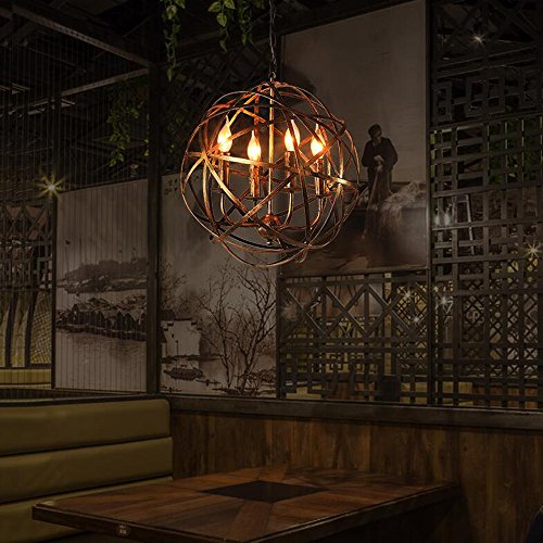 NIUYAO Industrial Vintage Rustic Wrought Iron Style Aged Brass Candle Chandelier Globe Shade Pendant Light Hanging Lighting Fixture with 4 lights - Thumbnail 6