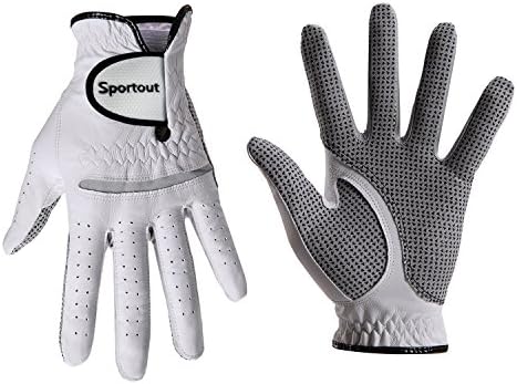 TimeBus Men's Golf Glove Left and Right Hand, Compression-Fit Stable-Grip, Genuine Cabretta Leather, Soft Flexible Durable and Comfortable, S M L XL XXL XXXL, White