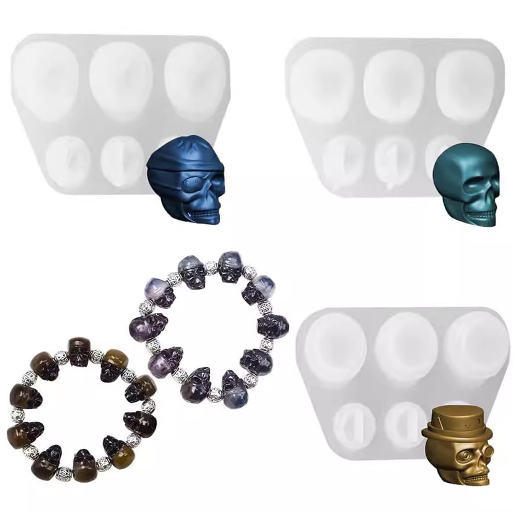 TikooTik 3 PCS 3D Skull Resin Silicone Skull Moulds 3D Large Silicone Skull Mould for Epoxy Resin Casting DIY Resin Epoxy Casting Craft