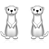 Cute Ferret Earrings for Women - 925 Sterling Silver Ferret Themed Gifts Fashion Animal Stud Earrings Lovely Jewelry for Animal Lovers