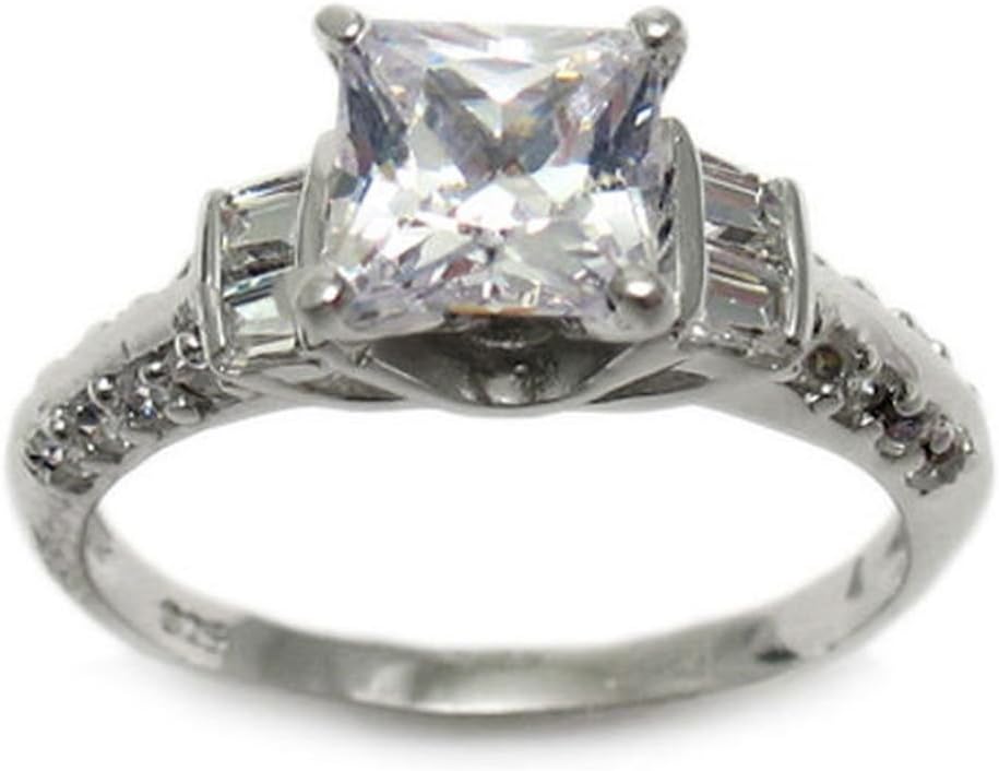 Vooxoo Fashion Design Sterling Silver Princess Cut 1.6 Ct. Cz Engagement Ring
