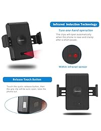 Cargador inalámbrico para auto, 10W rápido Qi Soporte para teléfono inalámbrico, soporte de carga para automóvil, cargador inalámbrico de infrarrojos para automóvil, compatible para iPhone Xs, máximo XR X 8 8 Plus Samsung S9 S8 Todo Qi habilitado (negro)