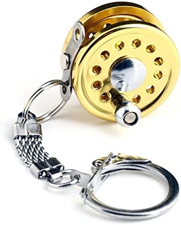 FYUE Creative Miniature Fishing Reel Metal Key Ring Keyring Key Chain (Gold)