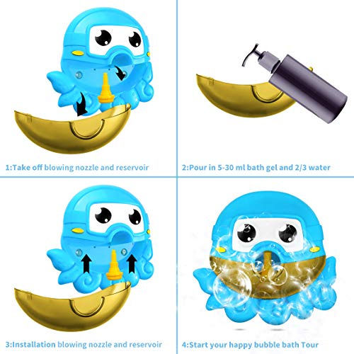 Refasy Bath Toys for Kids 5-7 Years Old,Great Birthday Gifts for Kids Automatic Musical Octopus Bubble Makers for Toddlers 2-4 Years Old Bubble Machine Perfect Christmas Toys Gift for Boys Girls Blue