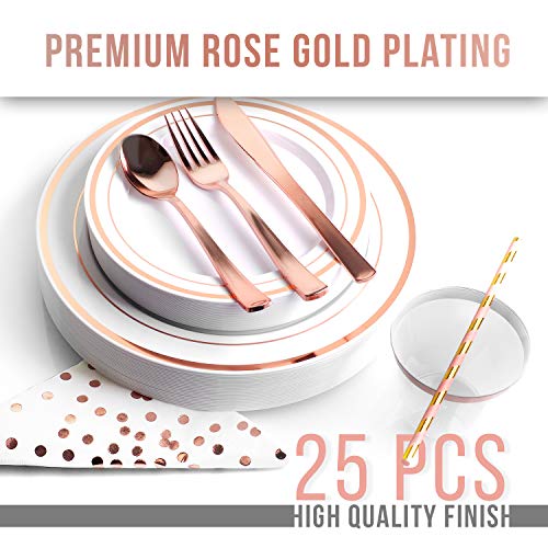 200 Piece Rose Gold Disposable Cutlery Set Plastic Gold Silverware Heavyweight Quality