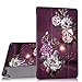 Hocase Galaxy Tab A 8.0 (SM-T387) Case, PU Leather Case with Unique Flower Design, Auto Sleep/Wake Feature, Hard Back Cover for Samsung Galaxy Tab A 8.0-Inch 2018 - Burgundy Flowers