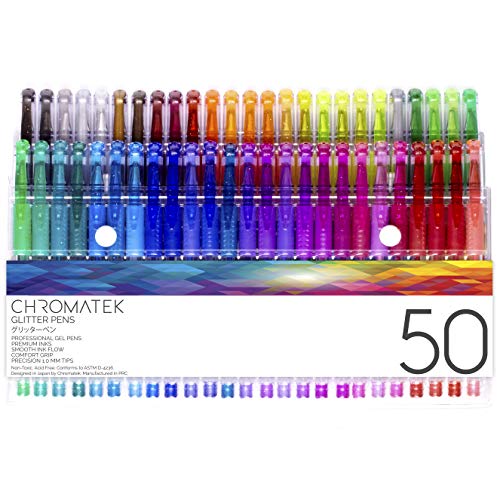 Glitter-Pens-100-Set-by-Chromatek-Best-Colors-200-The-Ink-50-Gel-Pens-50-Refills-Super-Glittery-Ultra-Vivid-Colors-No-Repeats-Professional-Art-Pens-New-Improved-Perfect-Gift-