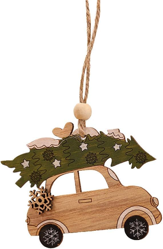 Shimigy 1PC Wooden Hanging Christmas Tree Cabin Elk Car Ornament Xmas Party Home Decor (E)