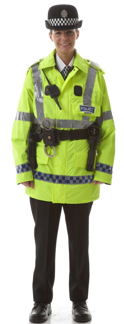 Star Cutouts SC077 British Policewoman Yellow Uniform Lifesize Cardboard Cutout โ Police Display, Window Prop & UK Event Decoration โ image 1