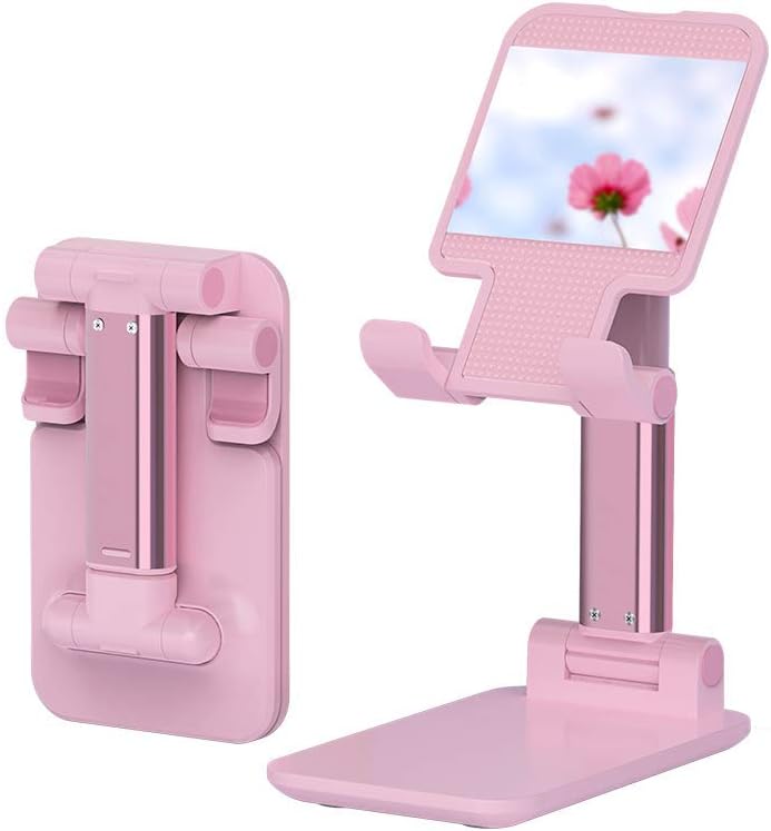 Foldable Cell Phone Stand, Angle Height Adjustable Desktop Phone Holder Cradle Dock Compatible with Mobile Phone/iPad/Kindle/Tablet (Pink)