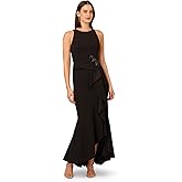 Adrianna Papell Womens Beaded Crepe Halter Gown