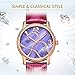 Women Mother Pearl Dress Watches Music Note Diamond Rose Gold Bezel Leather Strap (pueple sapphire crystal)