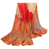 Perman Fashion Women Beautiful Rose Pattern Chiffon Shawl Wrap Stole Scarf Scarves (Orange)