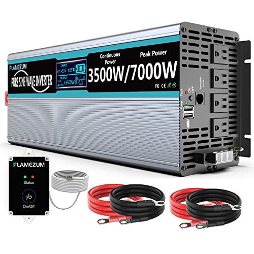 FLAMEZUM Pure Sine Wave Power Inverter 3500Watt DC 12 Volt to 120Volt