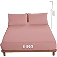 OKOHEY Grounding Fitted Sheets with 15ft Earthing Cord, King Size, 90% Organic Cotton + 10% Silver Fiber, Soft & Breathable Grounded Sheet for Better Sleep and Enhanced Wellness, Pink