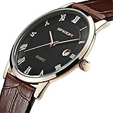 Wdnba 7mm Super Slim Watch Mens Watches Genuine Leather Gold Watch Men Calendar Quartz Watch
