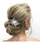 Jeairts Flower Bride Wedding Hair Comb Silver Rhinestone Wedding Headpiece Hair Dress Pearl Brida...