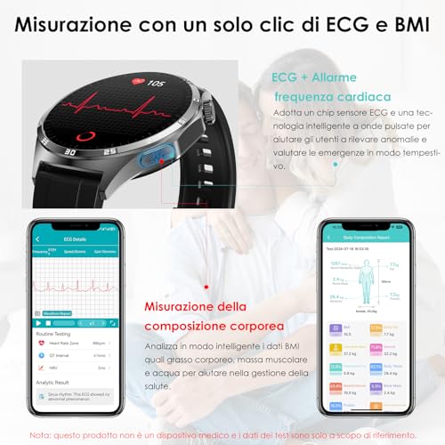 2026 Men's Smartwatch ECG/Sleep/BMI/Lipid/Uric Acid/Emotions/Fatigue, 1.43 Inch AMOLED Health Fitness Watch with Calls, 24 Hours Blood Pressure/Body Temperature/Heart Rate Monitor, for Android/iOS